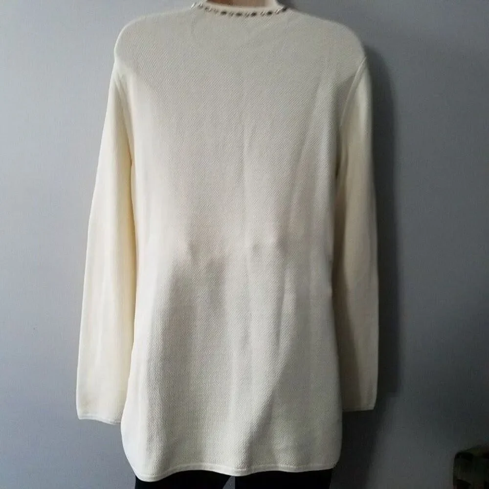TORY BURCH off-white knit sweater embellished tunic top sz S